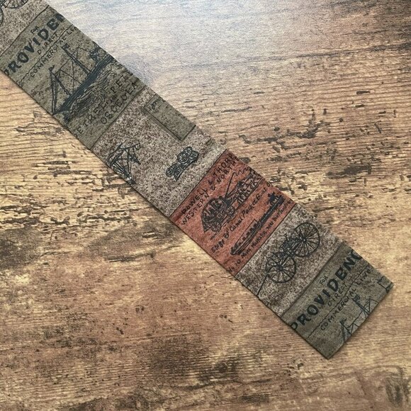 Vintage 1960s Square End Batik Tie Brown Carriage & Buggy Sailing Ship Print - Picture 3 of 6